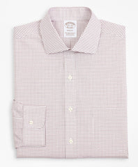 Brooks Brothers Men Stretch Soho Extra-Slim-Fit Dress Shirt, Non-Iron Poplin English Collar Small Grid Check