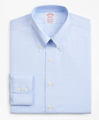 Brooks Brothers Men Stretch Madison Classic-Fit Dress Shirt, Non-Iron Royal Oxford Button-Down Collar Glen Plaid