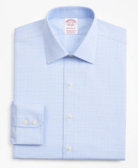 Brooks Brothers Men Stretch Madison Classic-Fit Dress Shirt, Non-Iron Royal Oxford Ainsley Collar Glen Plaid