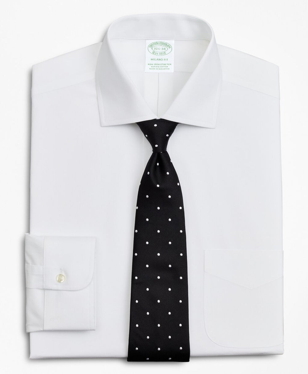Brooks Brothers Men Stretch Milano Slim-Fit Dress Shirt, Non-Iron Poplin English Collar