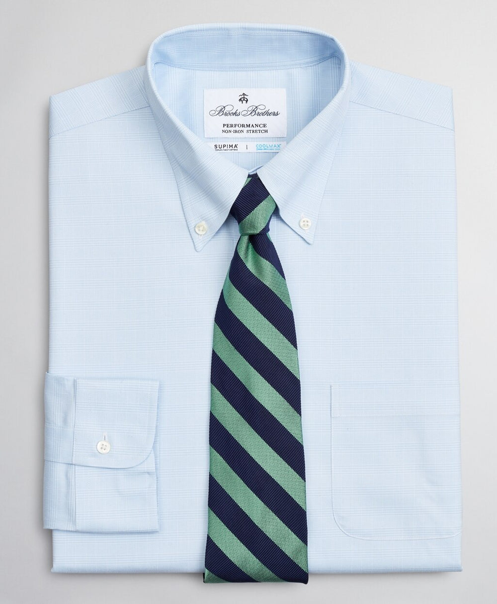 Brooks Brothers Men Regent Fitted Dress Shirt, Performance Non-Iron with COOLMAX®, Button-Down Collar Twill Check