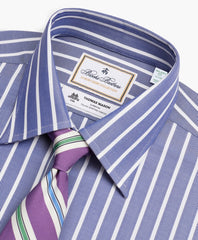 Brooks Brothers Men Luxury Collection Milano Slim-Fit Dress Shirt, Franklin Spread Collar Herringbone Wide Stripe