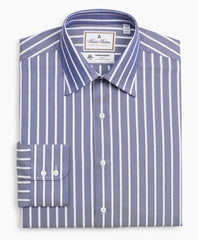 Brooks Brothers Men Luxury Collection Regent Fitted Dress Shirt, Franklin Spread Collar Herringbone Wide Stripe