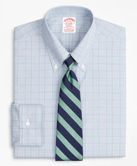 Brooks Brothers Men Stretch Madison Classic-Fit Dress Shirt, Non-Iron Pinpoint Button-Down Collar Glen Plaid