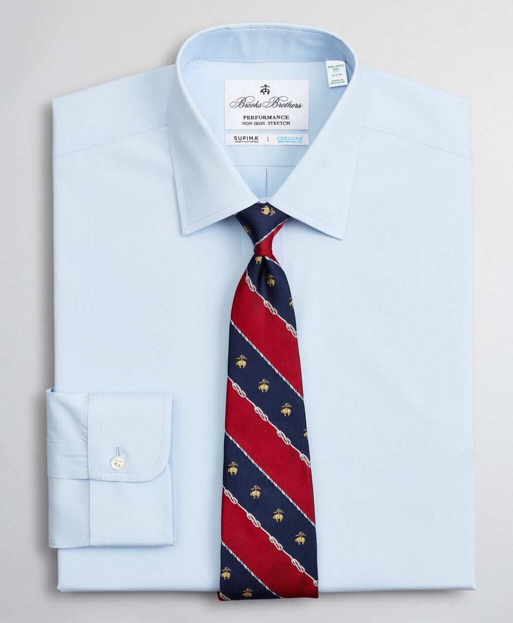 Brooks Brothers Men Milano Slim Fit Dress Shirt, Performance Non-Iron with COOLMAX®, Ainsley Collar Twill