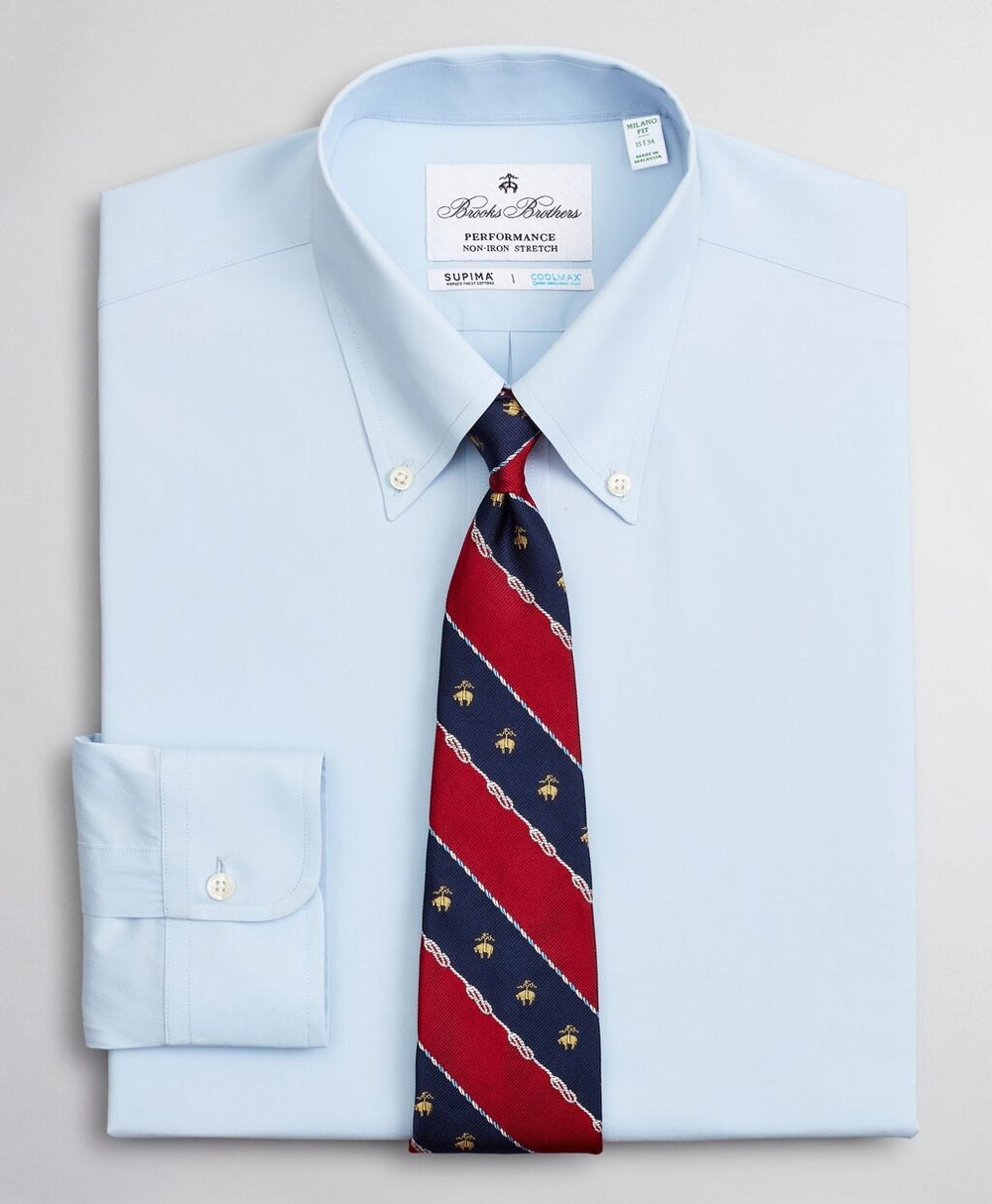 Brooks Brothers Men Milano Slim Fit Dress Shirt, Performance Non-Iron with COOLMAX®, Button-Down Collar Twill