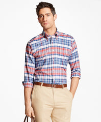 Brooks Brothers Men Regent Fit Oxford Madras Plaid Sport Shirt