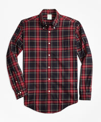 Brooks Brothers Men Non-Iron Milano Fit Black Stewart Tartan Sport Shirt