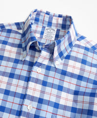 Brooks Brothers Men Regent Fit Oxford Blue and Red Plaid Sport Shirt