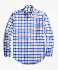 Brooks Brothers Men Regent Fit Oxford Blue and Red Plaid Sport Shirt