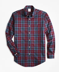 Brooks Brothers Men Non-Iron Regent Fit Burgundy Tartan Sport Shirt
