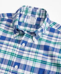 Brooks Brothers Men Regent Fit Oxford Blue and Green Plaid Sport Shirt
