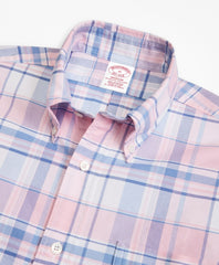 Brooks Brothers Men Madison Fit Oxford Pink and Blue Plaid Sport Shirt