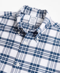 Brooks Brothers Men Regent Fit Oxford Blue and White Plaid Sport Shirt