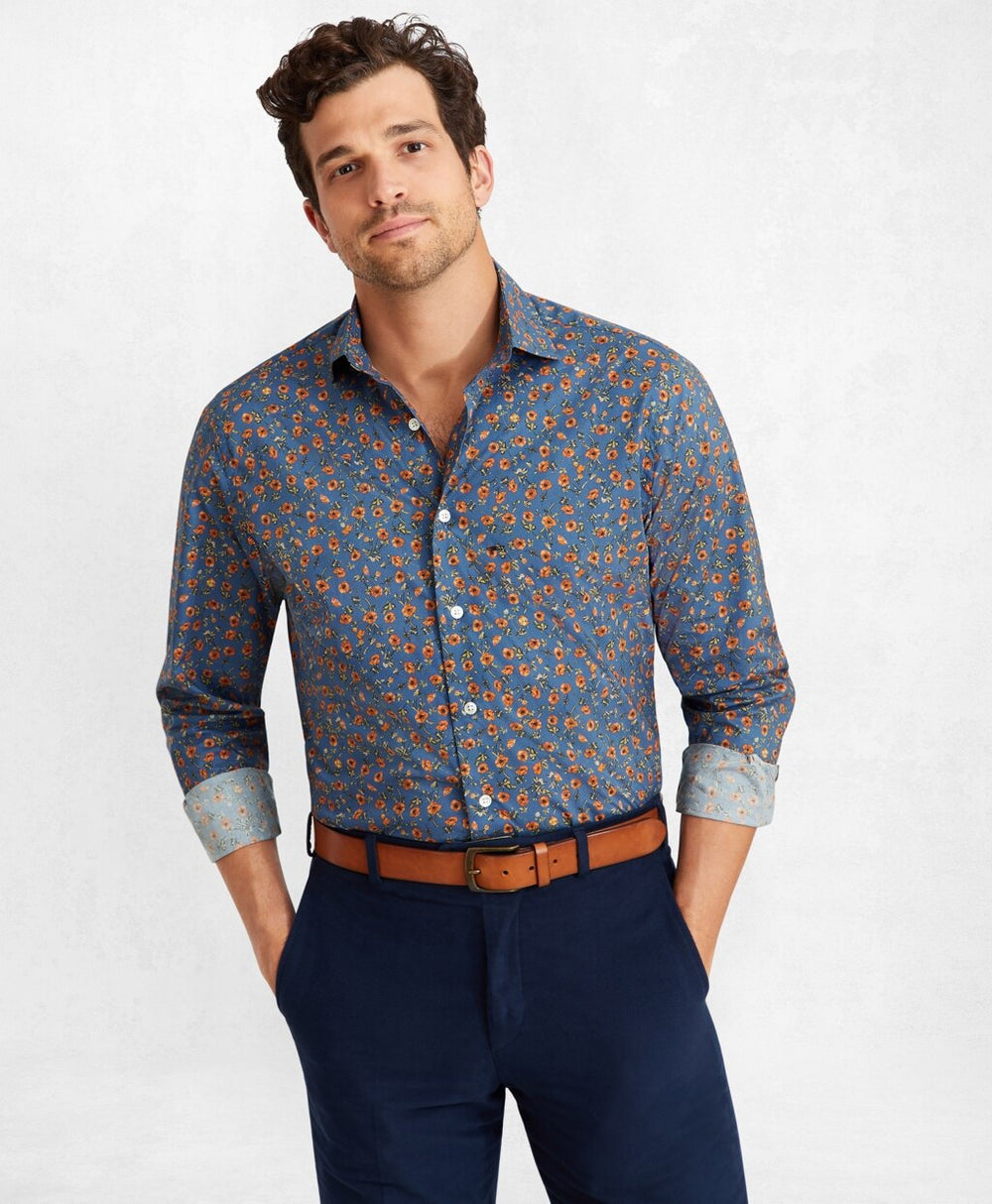 Brooks Brothers Men Golden Fleece® Regent Fit Blue Floral Sport Shirt
