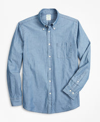 Brooks Brothers Men Milano Slim-Fit Sport Shirt, Indigo Chambray