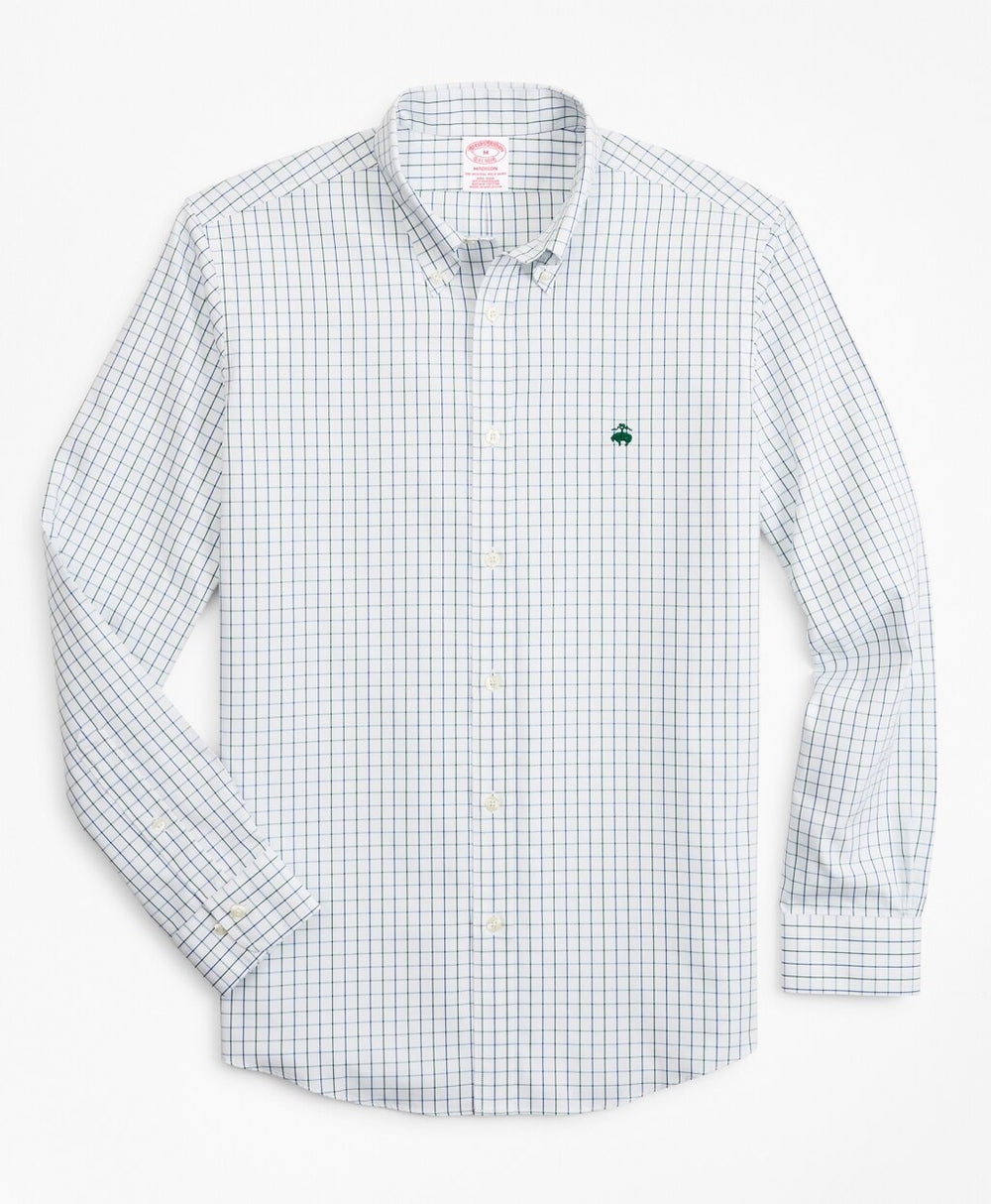 Brooks Brothers Men Stretch Madison Classic-Fit Sport Shirt, Non-Iron Windowpane