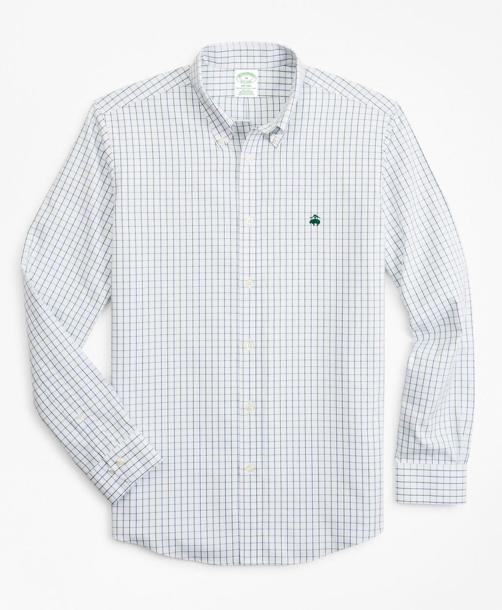 Brooks Brothers Men Stretch Milano Slim-Fit Sport Shirt, Non-Iron Windowpane