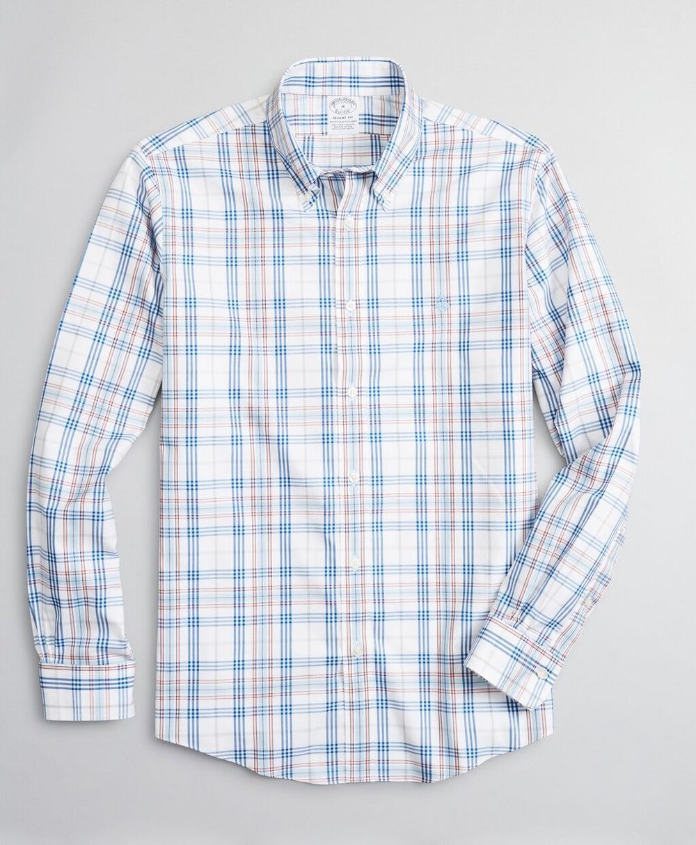 Brooks Brothers Men Stretch Regent Fitted Sport Shirt, Non-Iron Multi-Plaid
