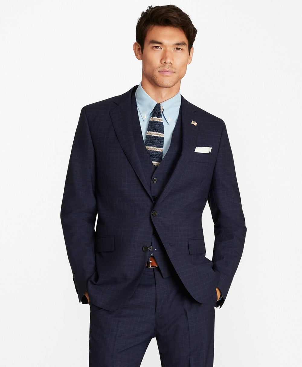 Brooks Brothers Men Regent Fit Check Three-Piece 1818 Suit