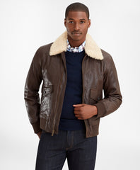 Brooks Brothers Men Leather Aviator Jacket
