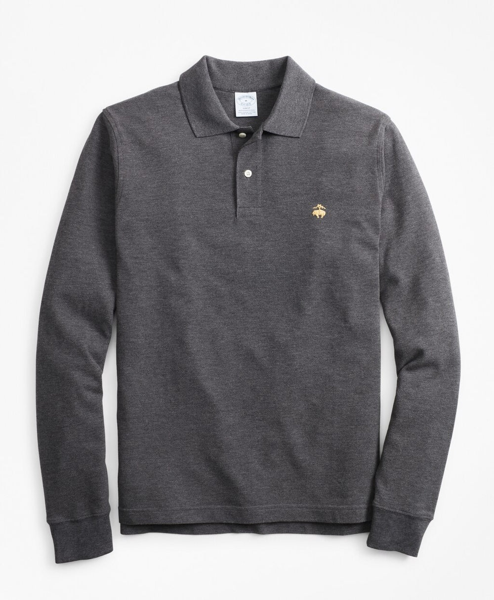 Brooks Brothers Men Slim Fit Supima® Long-Sleeve Performance Polo Shirt-Basic Colors