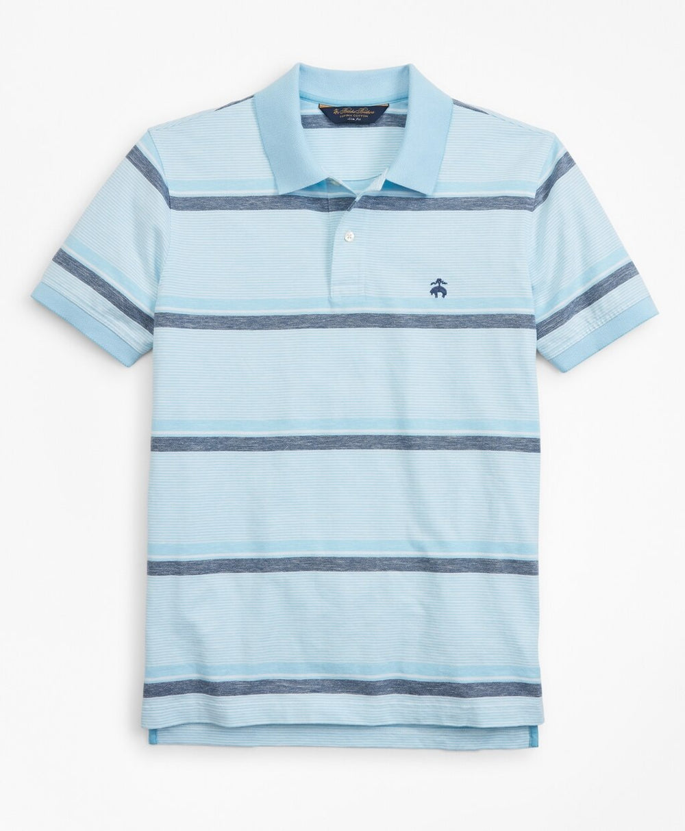 Brooks Brothers Men Slim Fit Cotton and Linen Horizontal Stripe Polo Shirt