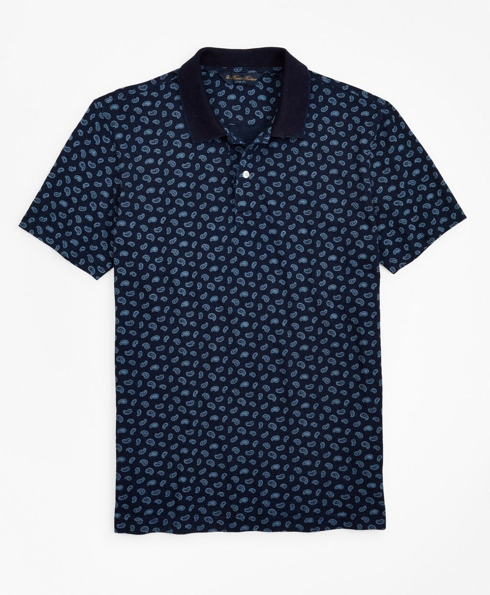 Brooks Brothers Men Slim Fit Indigo Printed Paisley Polo Shirt