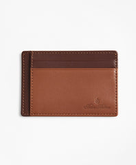 Brooks Brothers Men Embossed Leather Card Case Saddle Trim