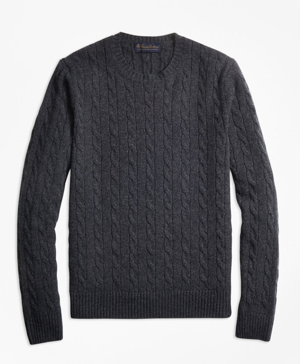Brooks Brothers Men Cable-Knit Crewneck Cashmere Sweater