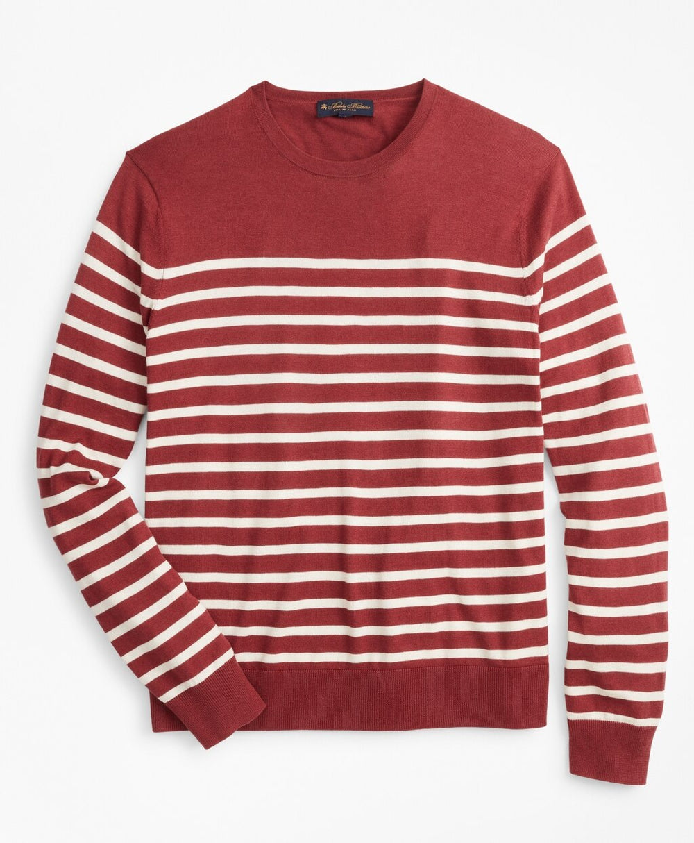 Brooks Brothers Men Silk and Cotton Stripe Crewneck Sweater