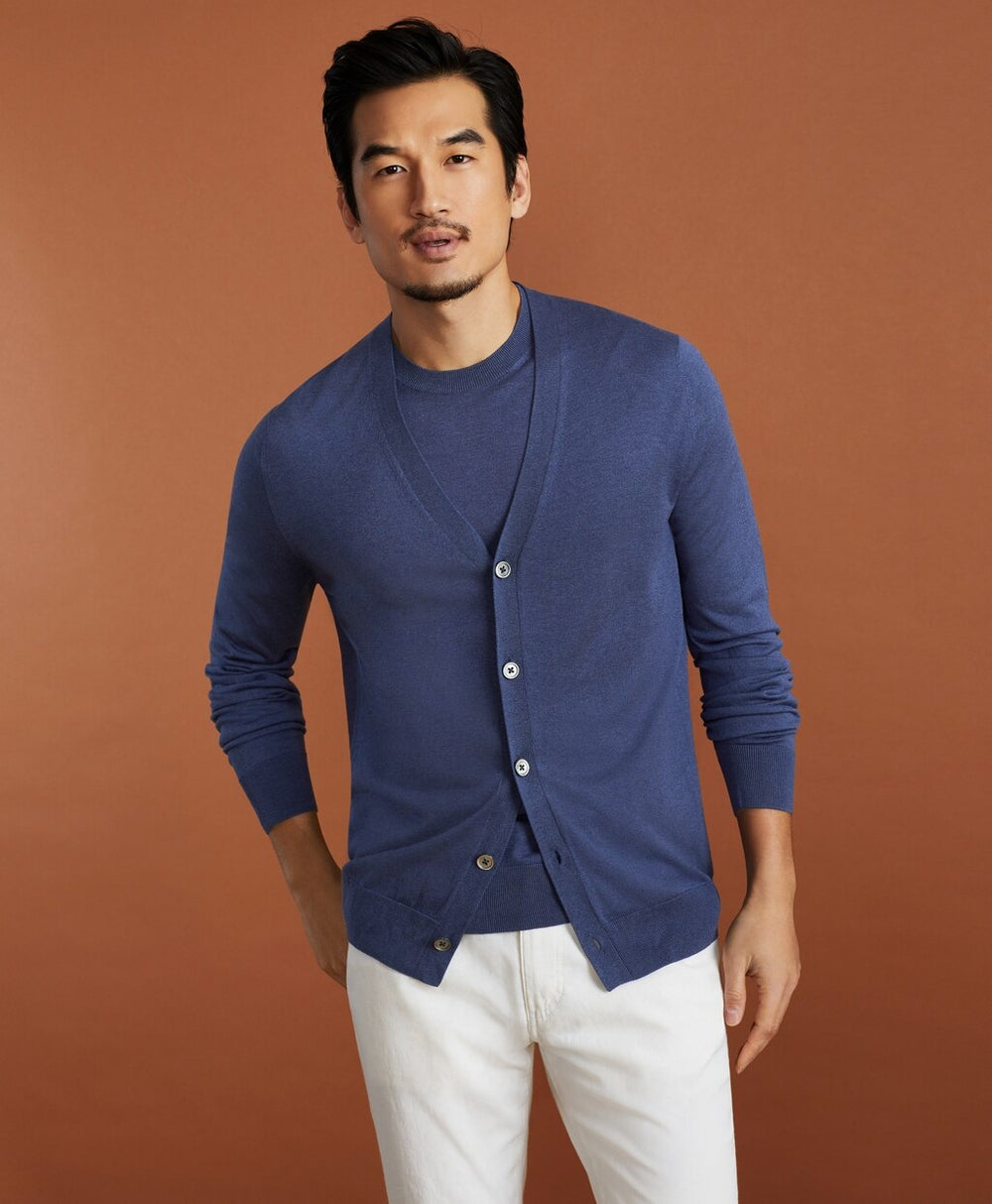 Brooks Brothers Men Golden Fleece® 3-D Knit Fine-Gauge Silk Cardigan Sweater