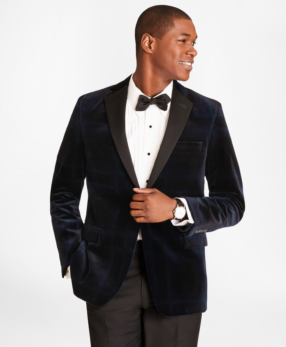 Brooks Brothers Men Regent Fit Black Watch Velvet Tuxedo Jacket