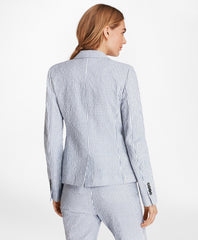 Brooks Brothers Women Petite Striped Stretch Cotton Seersucker Jacket