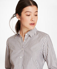 Brooks Brothers Women Petite Striped Cotton Dobby Fitted Shirt
