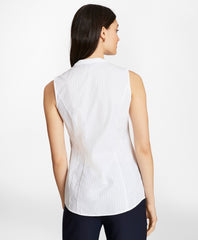 Brooks Brothers Women Petite Diamond-Stripe Dobby Cotton Sleeveless Blouse