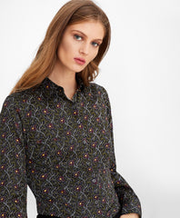 Brooks Brothers Women Petite Violet-Print Cotton Sateen Fitted Shirt