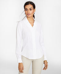 Brooks Brothers Women Petite Non-Iron Stretch Supima® Cotton Ruffle Pinpoint Oxford Dress Shirt