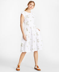 Brooks Brothers Women Petite Floral-Embroidered Plaid Jacquard Cotton Dress