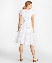 Brooks Brothers Women Petite Floral-Embroidered Plaid Jacquard Cotton Dress