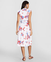 Brooks Brothers Women Petite Floral-Print Supima® Cotton Sateen Flutter-Sleeve Shirt Dress