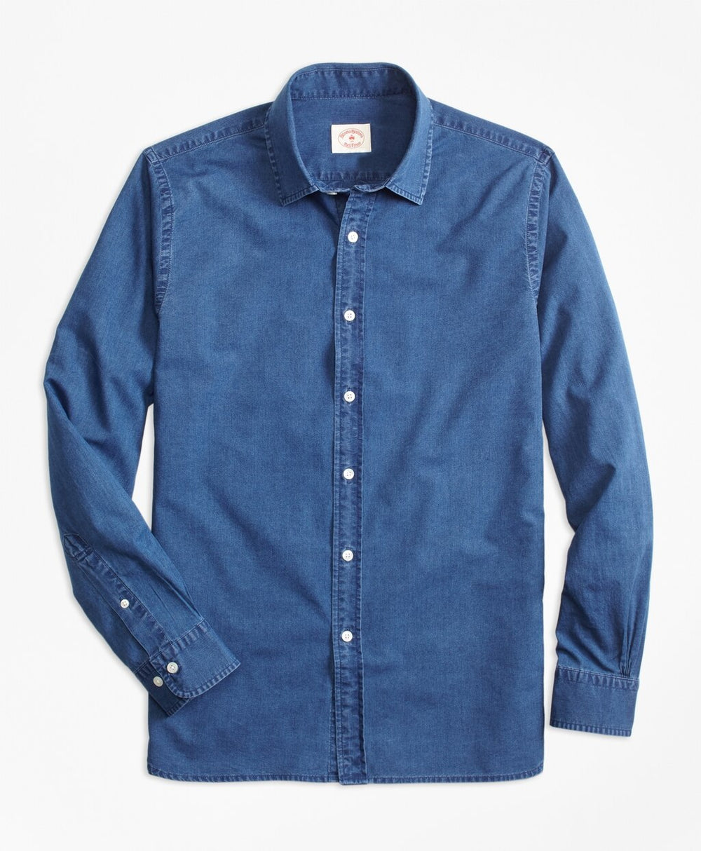 Brooks Brothers Men Indigo-Dyed Cotton Chambray Sport Shirt