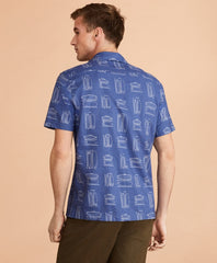 Brooks Brothers Men Surfboard-Print Linen-Cotton Camp Collar Short-Sleeve Shirt