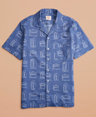 Brooks Brothers Men Surfboard-Print Linen-Cotton Camp Collar Short-Sleeve Shirt