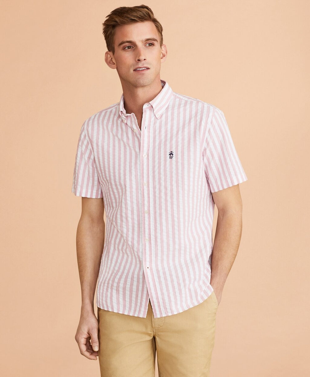 Brooks Brothers Men Broad Striped Seersucker Short-Sleeve Shirt