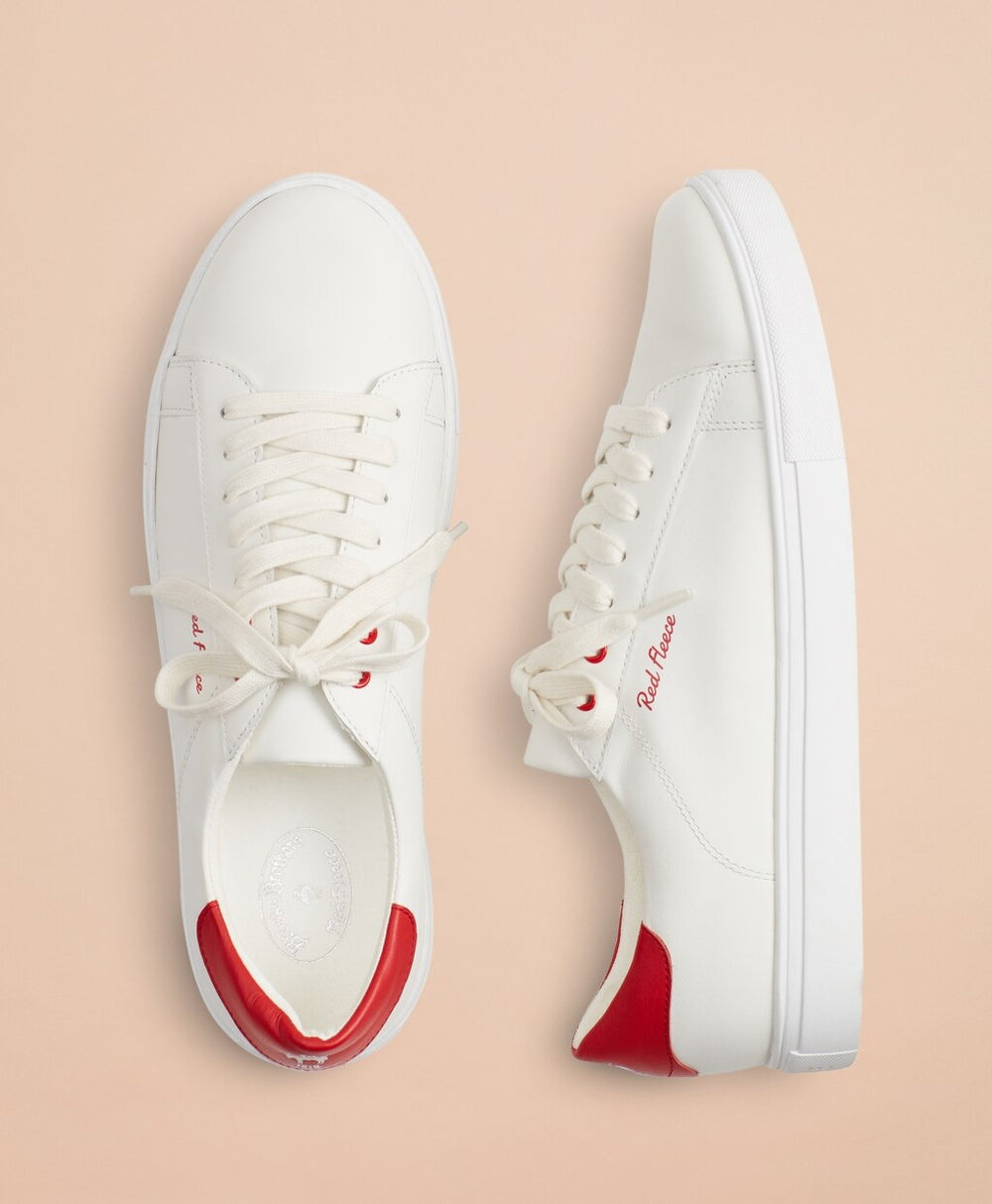 Brooks Brothers Men Tonal Red Fleece Leather Sneakers