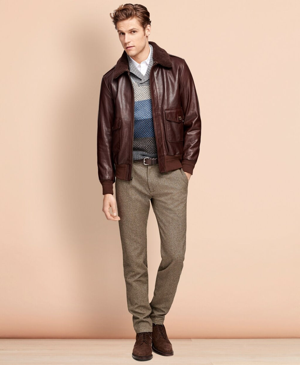Brooks Brothers Men Leather Bomber Jacket