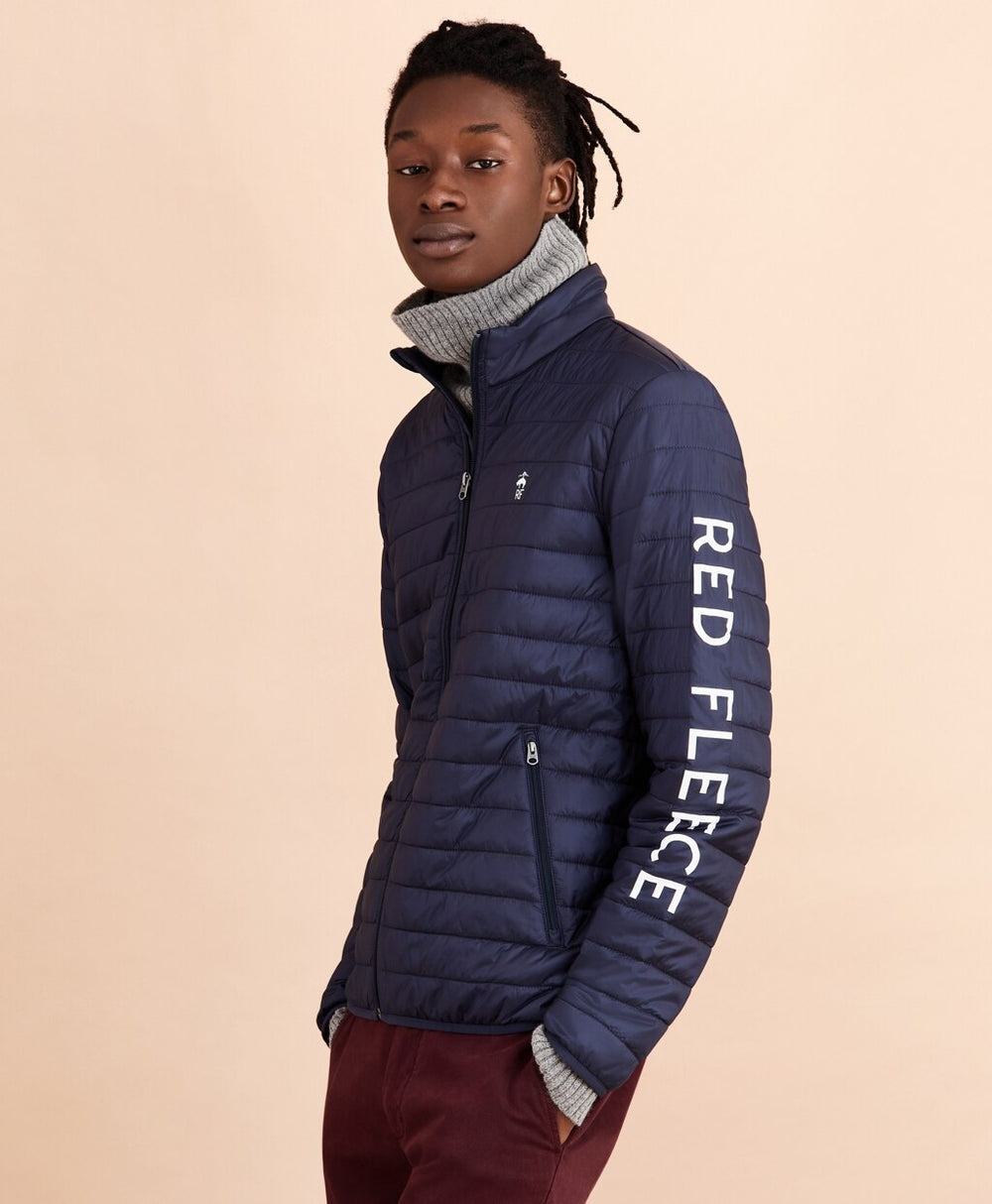 Brooks Brothers Men Water-Resistant Red Fleece Puffer Jacket