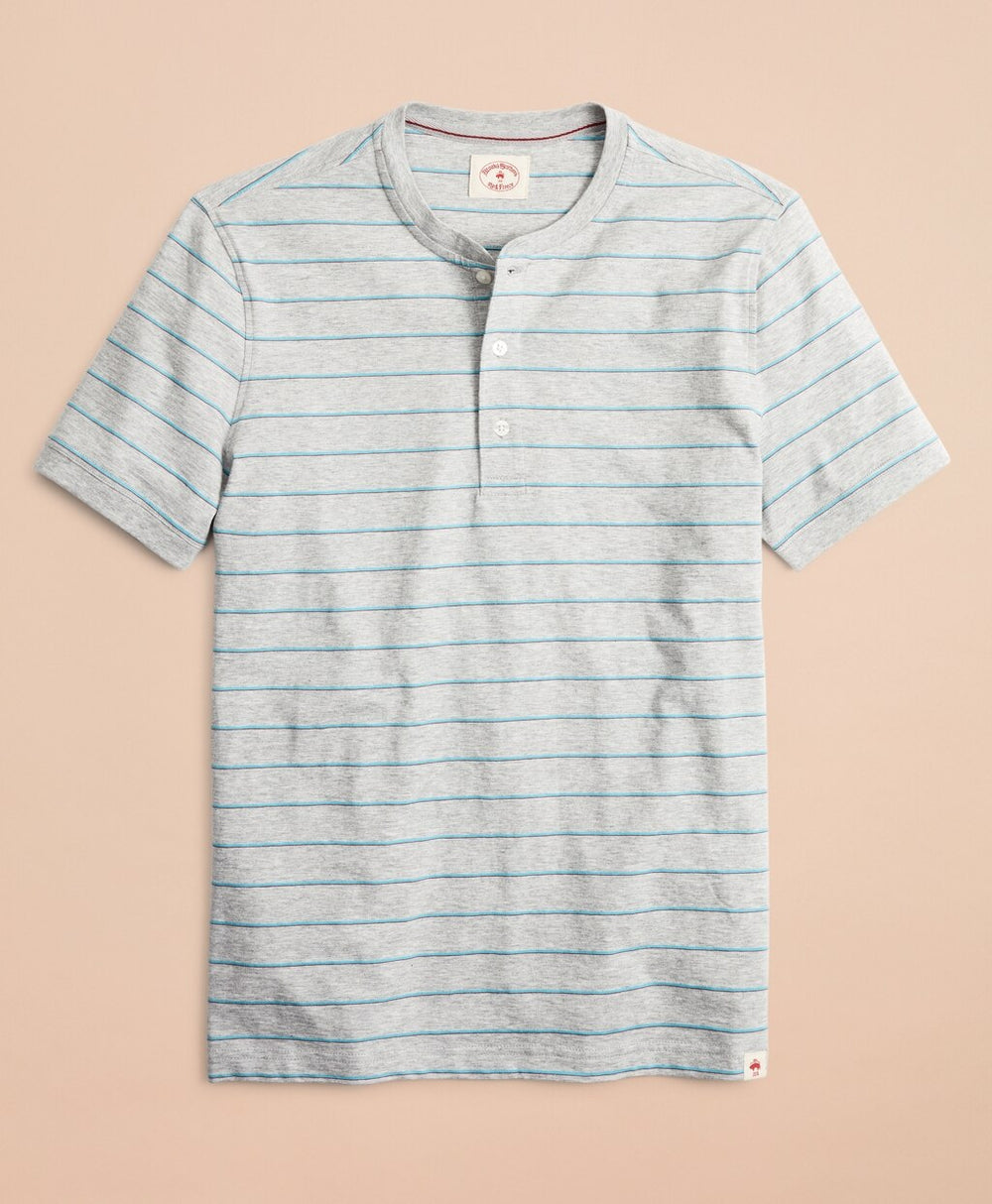 Brooks Brothers Men Striped Cotton Jersey Short-Sleeve Henley