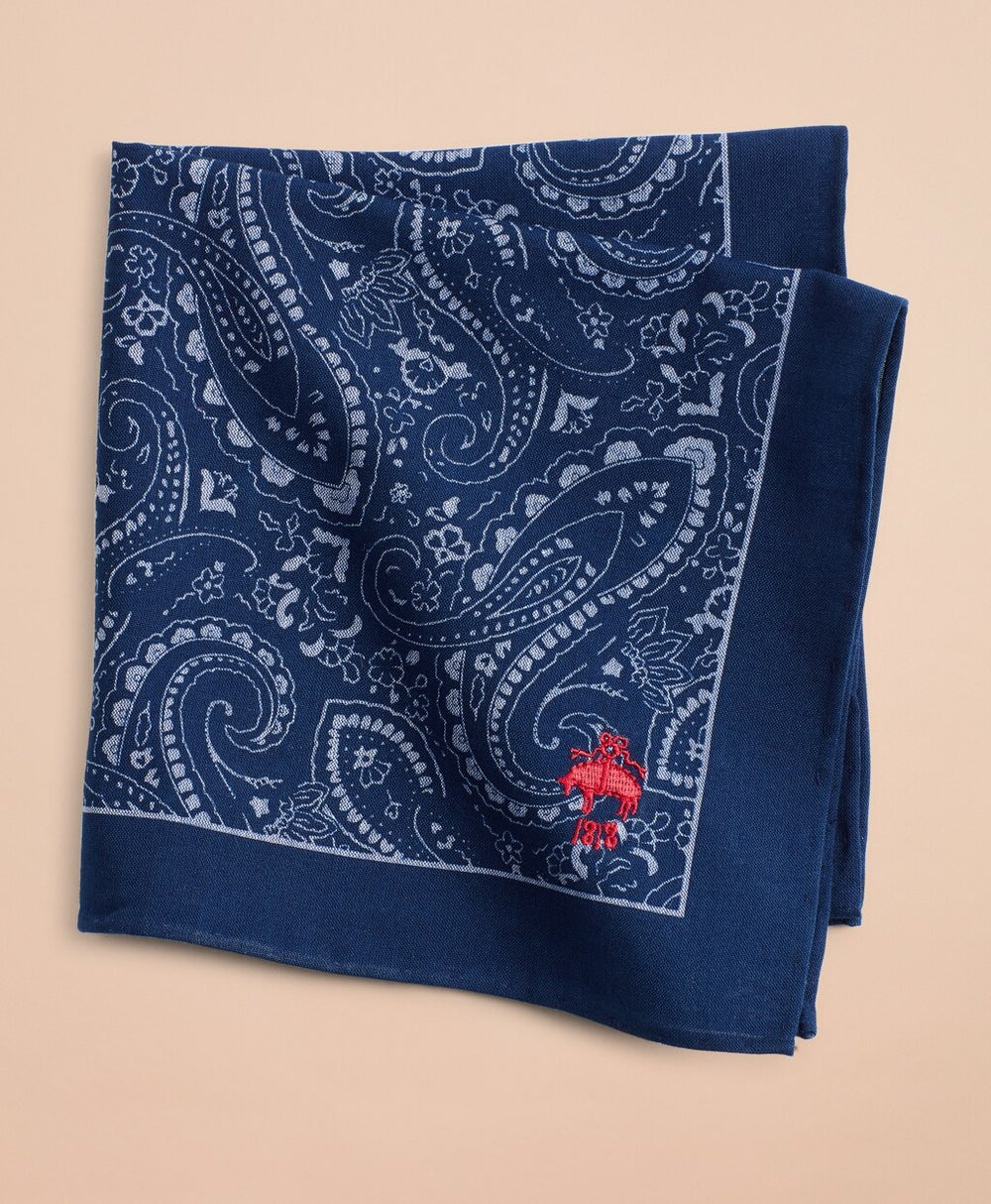 Brooks Brothers Men Cotton Paisley Pocket Square